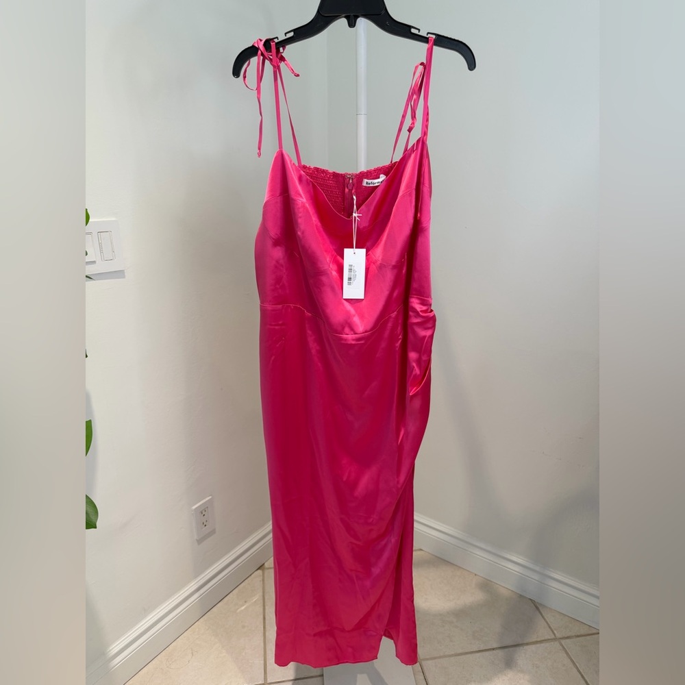 NWT REFORMATION Marguerite Silk Dress Size 18 Color Pink Flambe - Picture 8 of 11